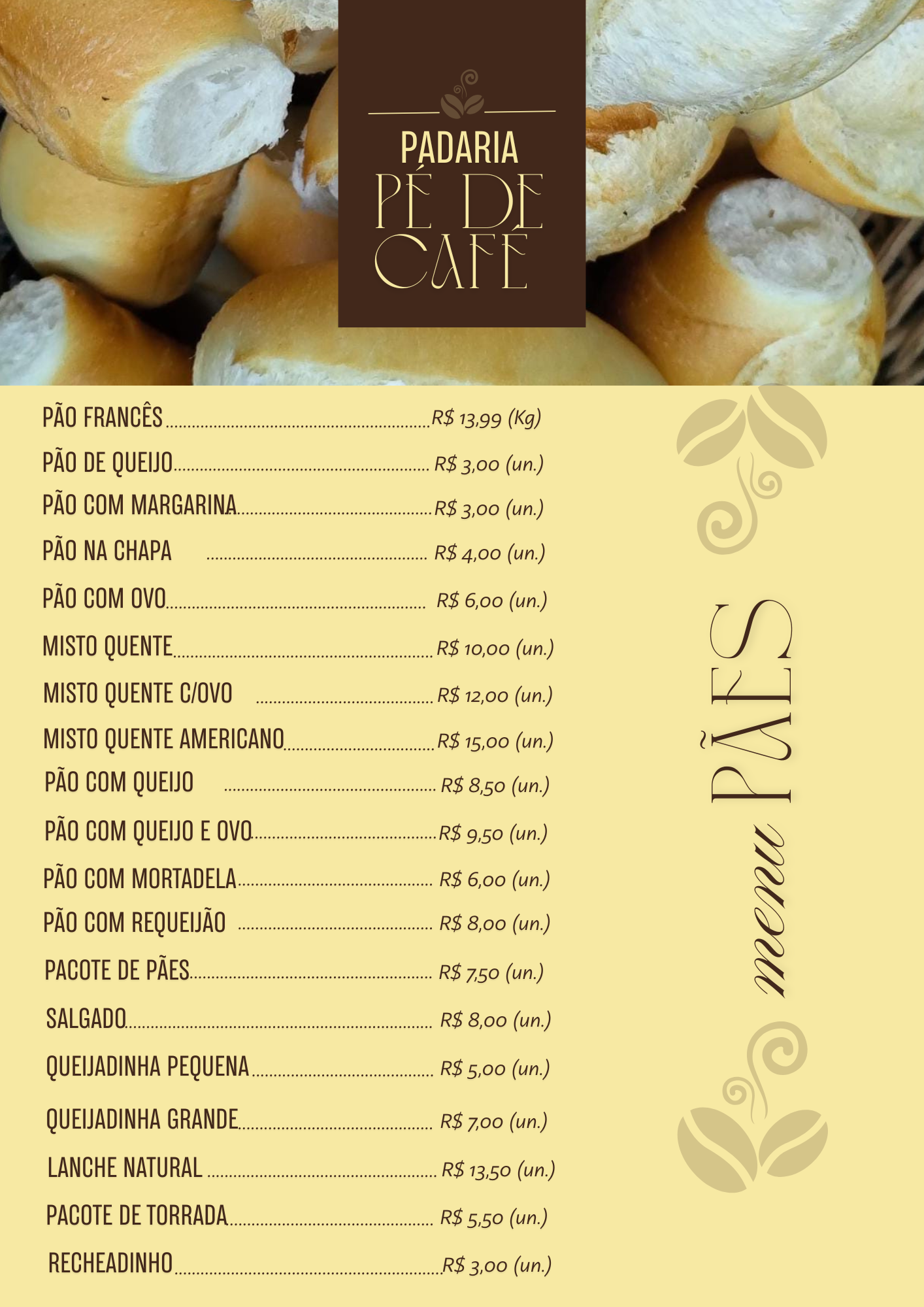 Cardápio de Pães